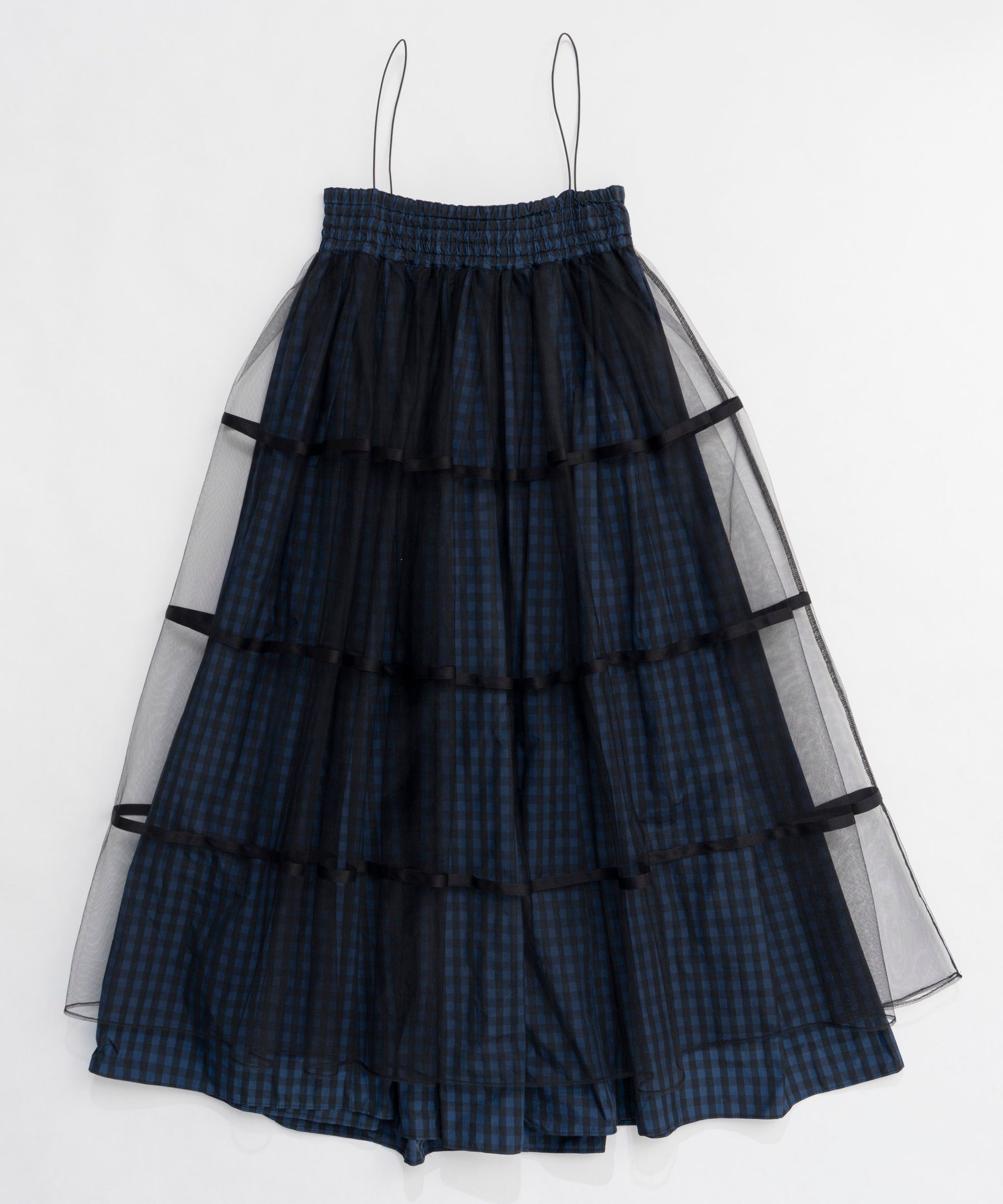 【25SPRING PRE-ORDER】2way Tulle Layered Plaid Pattern Volume Silhouette Skirt