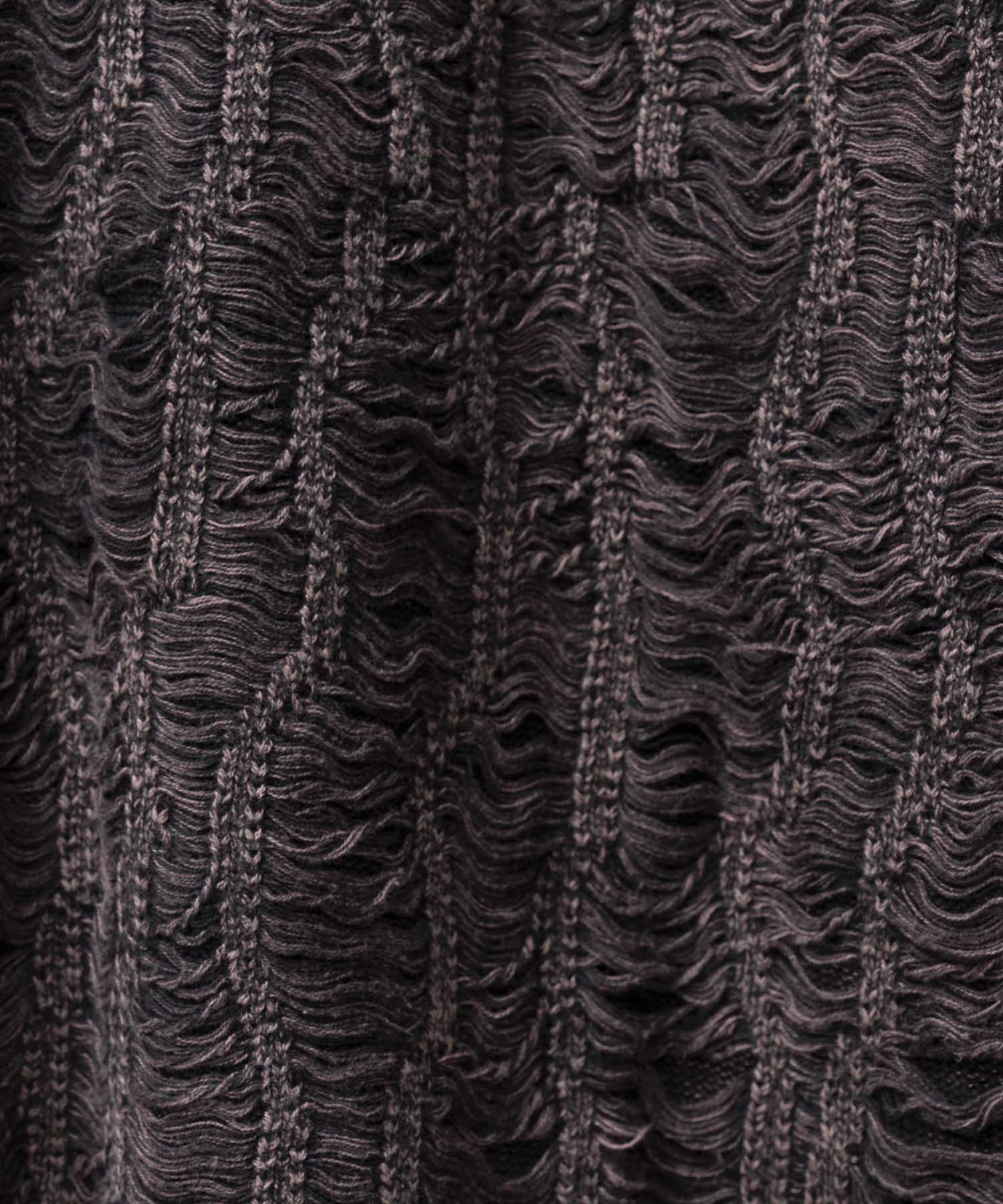 Snow Wash Destroy Fringe Denim Knit Prime-Over V-Neck Pullover