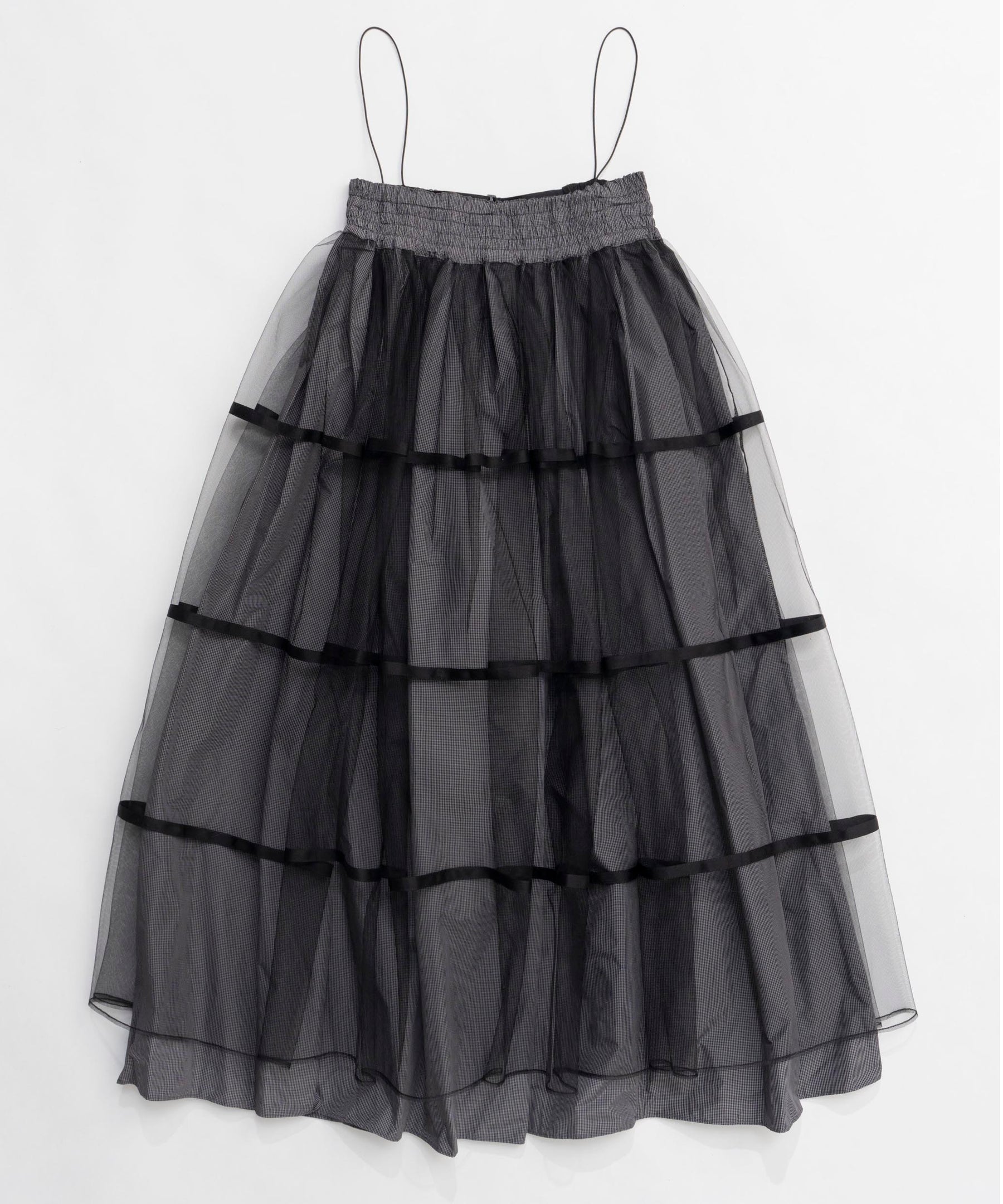 【25SPRING PRE-ORDER】2way Tulle Layered Plaid Pattern Volume Silhouette Skirt