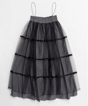 【25SPRING PRE-ORDER】2way Tulle Layered Plaid Pattern Volume Silhouette Skirt