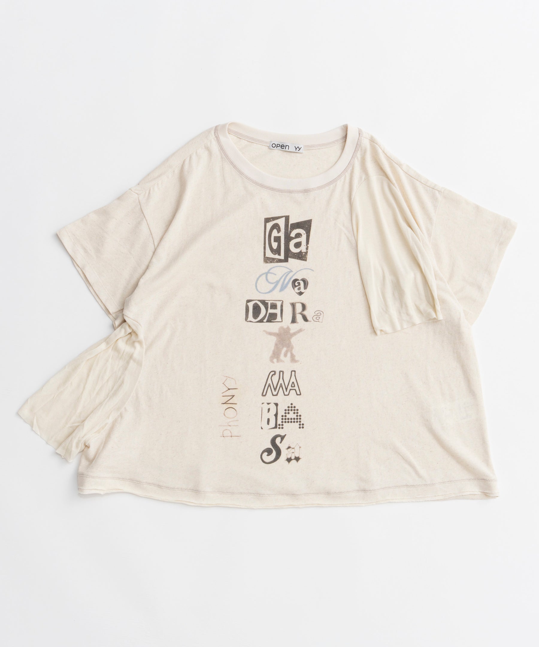 【OPEN YY】SCOOP NECK PHONETIC TEE