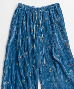 【26AUTUMN PRE-ORDER】Flower Embroidery Velour Easy Pants