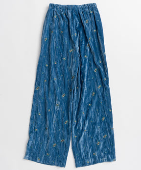 【26AUTUMN PRE-ORDER】Flower Embroidery Velour Easy Pants