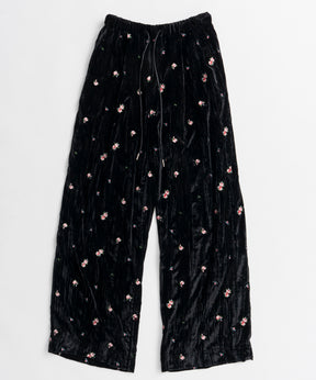 【26AUTUMN PRE-ORDER】Flower Embroidery Velour Easy Pants