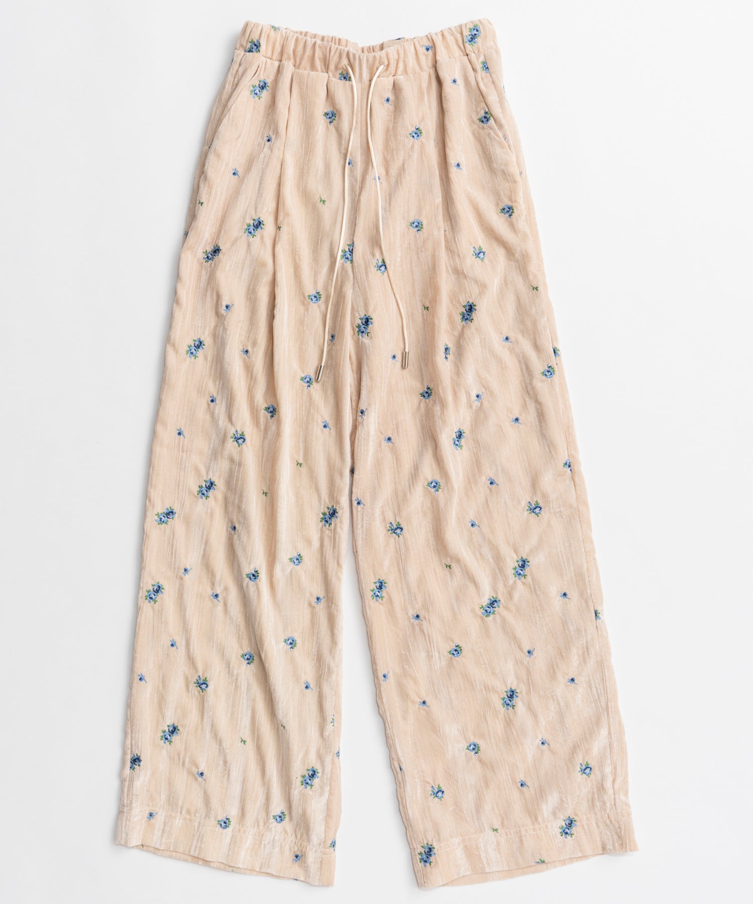 【26AUTUMN PRE-ORDER】Flower Embroidery Velour Easy Pants