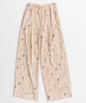 【26AUTUMN PRE-ORDER】Flower Embroidery Velour Easy Pants