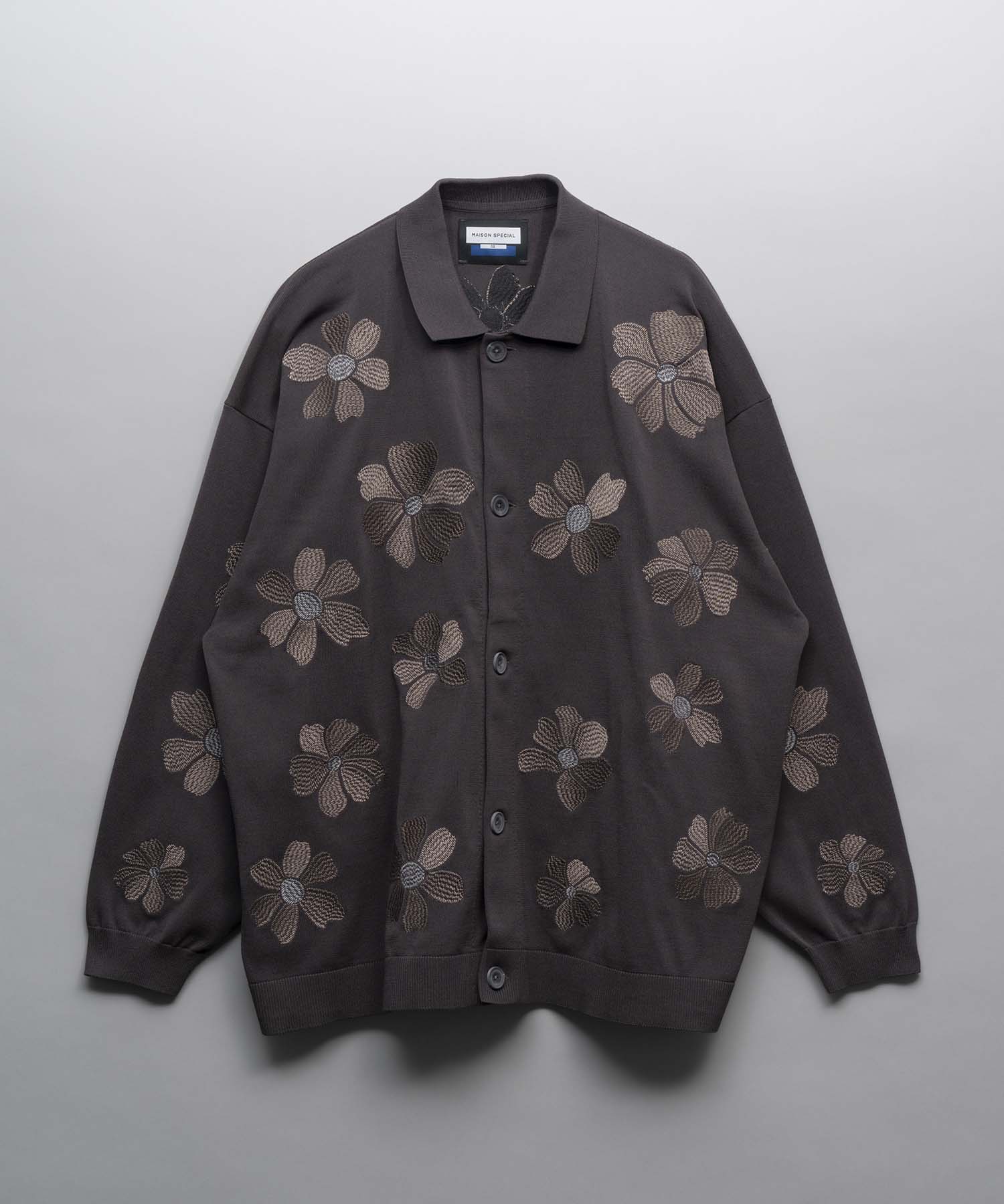 【24AW PRE-ORDER】Prime-Over Flower Embroidery Long Sleeve Knit Shirt