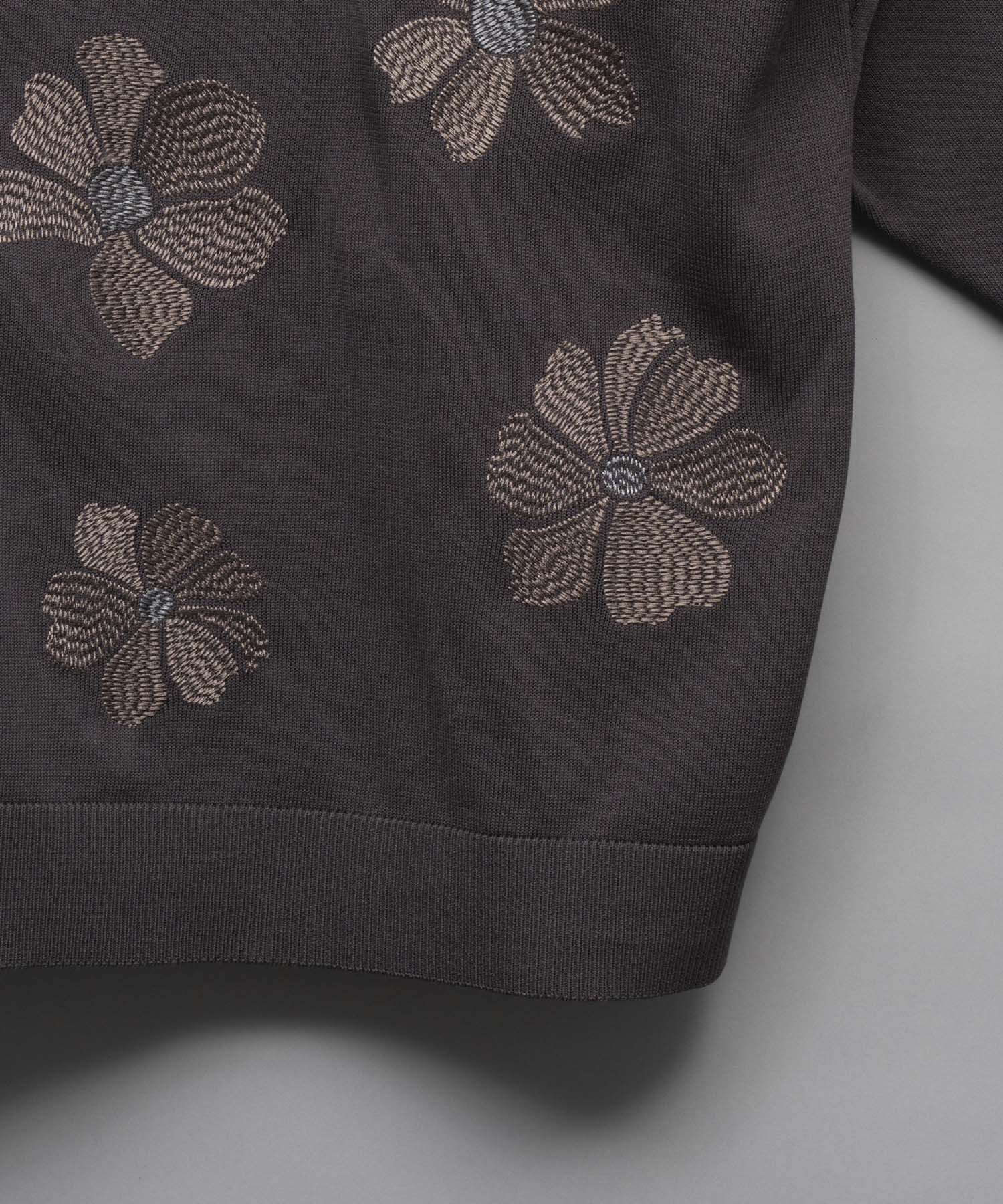 【24AW PRE-ORDER】Prime-Over Flower Embroidery Long Sleeve Knit Shirt