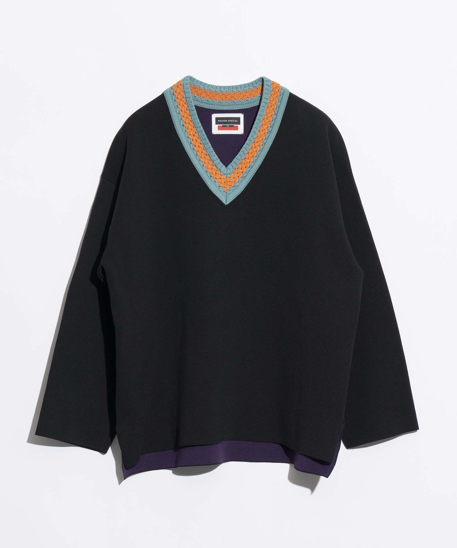 Prime-Over Double-Face V-Neck Knit Pullover
