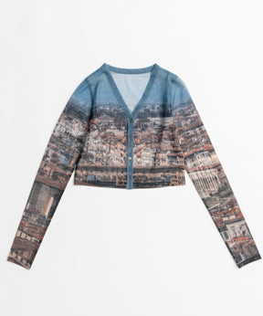 【26AUTUMN PRE-ORDER】City Photo Print Sheer Cardigan