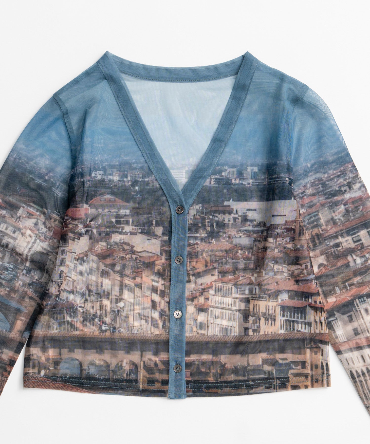 【26AUTUMN PRE-ORDER】City Photo Print Sheer Cardigan