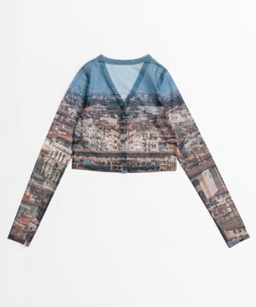 【26AUTUMN PRE-ORDER】City Photo Print Sheer Cardigan