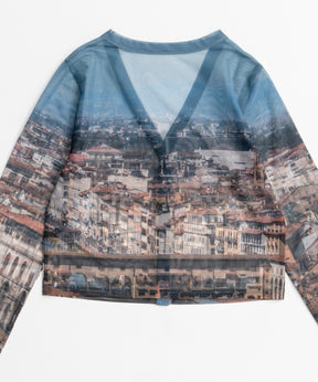 【26AUTUMN PRE-ORDER】City Photo Print Sheer Cardigan