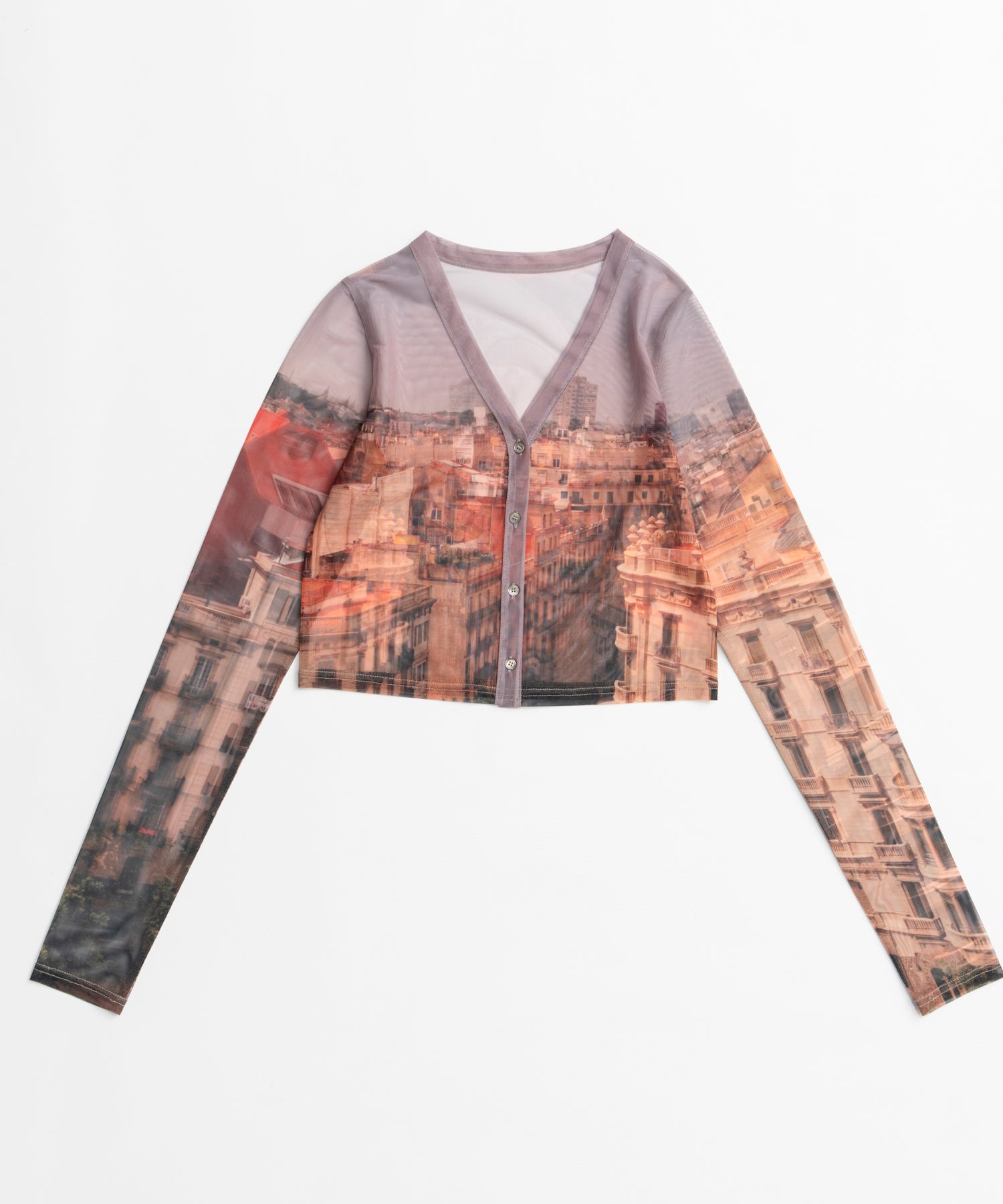 【26AUTUMN PRE-ORDER】City Photo Print Sheer Cardigan