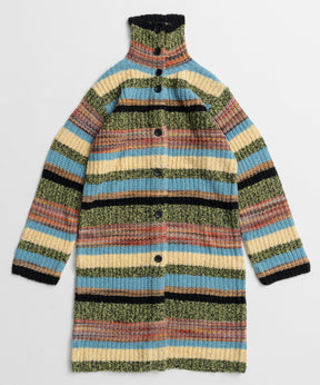 【26WINTER COLLECTION】Multi Border High Neck Knit Cardigan Dress