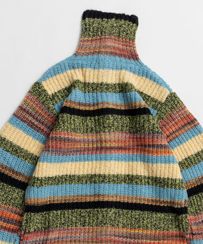【26WINTER COLLECTION】Multi Border High Neck Knit Cardigan Dress