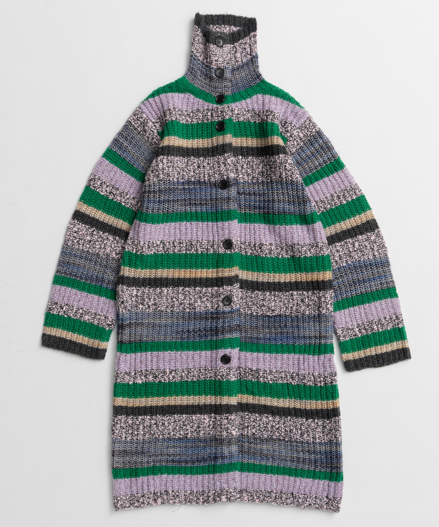 【26WINTER COLLECTION】Multi Border High Neck Knit Cardigan Dress