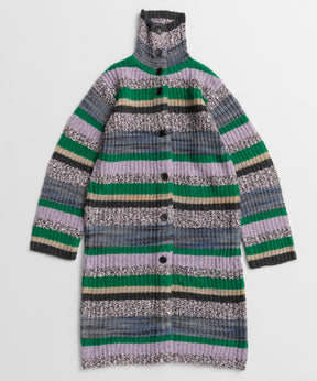 【26WINTER COLLECTION】Multi Border High Neck Knit Cardigan Dress