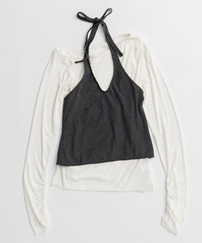 【26AUTUMN PRE-ORDER】Border Halter Layered Off-Shoulder Top