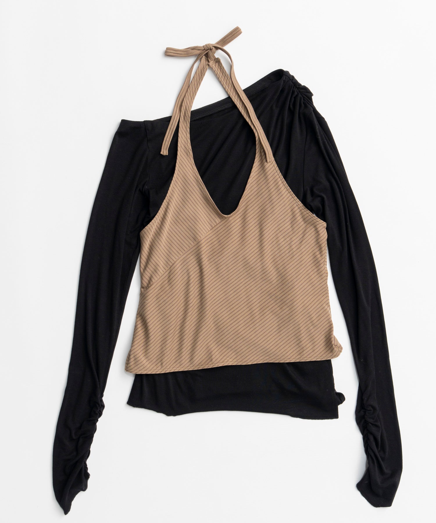 【26AUTUMN PRE-ORDER】Border Halter Layered Off-Shoulder Top