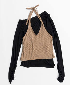 【26AUTUMN PRE-ORDER】Border Halter Layered Off-Shoulder Top