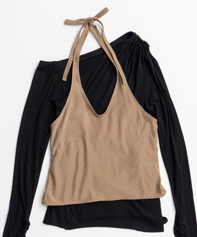 【26AUTUMN PRE-ORDER】Border Halter Layered Off-Shoulder Top