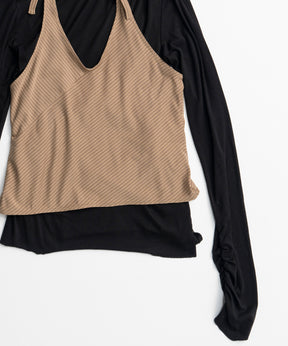 【26AUTUMN PRE-ORDER】Border Halter Layered Off-Shoulder Top