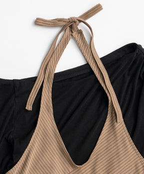 【26AUTUMN PRE-ORDER】Border Halter Layered Off-Shoulder Top