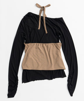 【26AUTUMN PRE-ORDER】Border Halter Layered Off-Shoulder Top