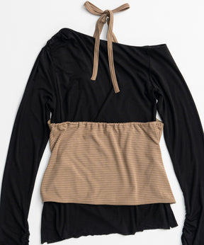 【26AUTUMN PRE-ORDER】Border Halter Layered Off-Shoulder Top