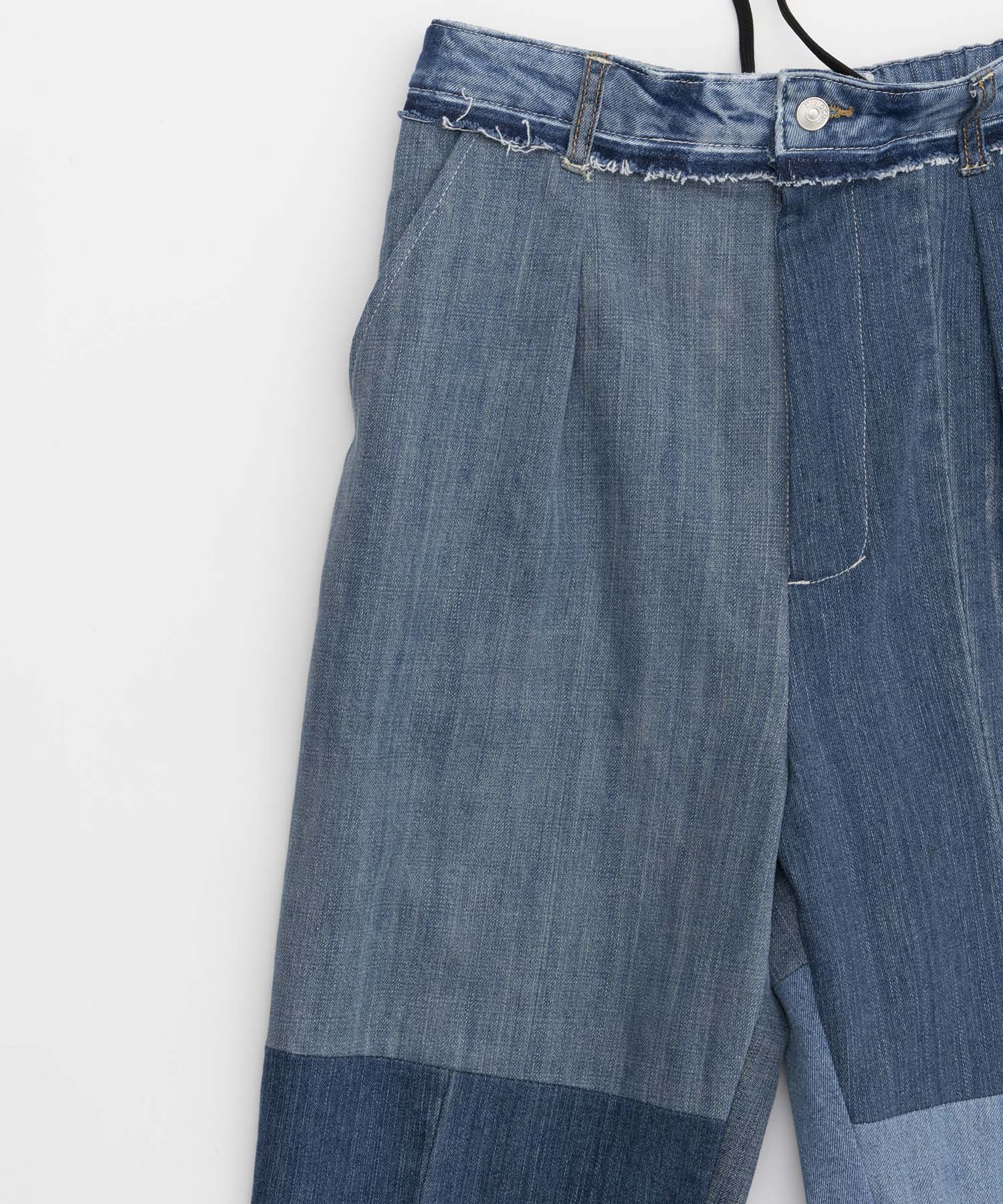 Patchwork Vintage denim One-Tuck Tapered Pants