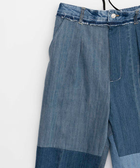 Patchwork Vintage Denim One-Tuck Tapered Pants