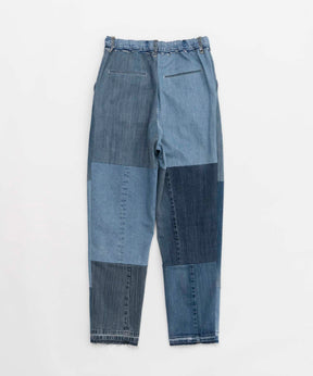 Patchwork Vintage Denim One-Tuck Tapered Pants