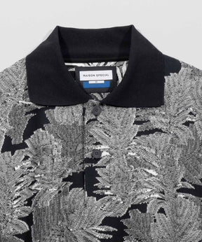 Leaf Back Cut Jacquard Prime-Over Short Sleeve Polo Shirt