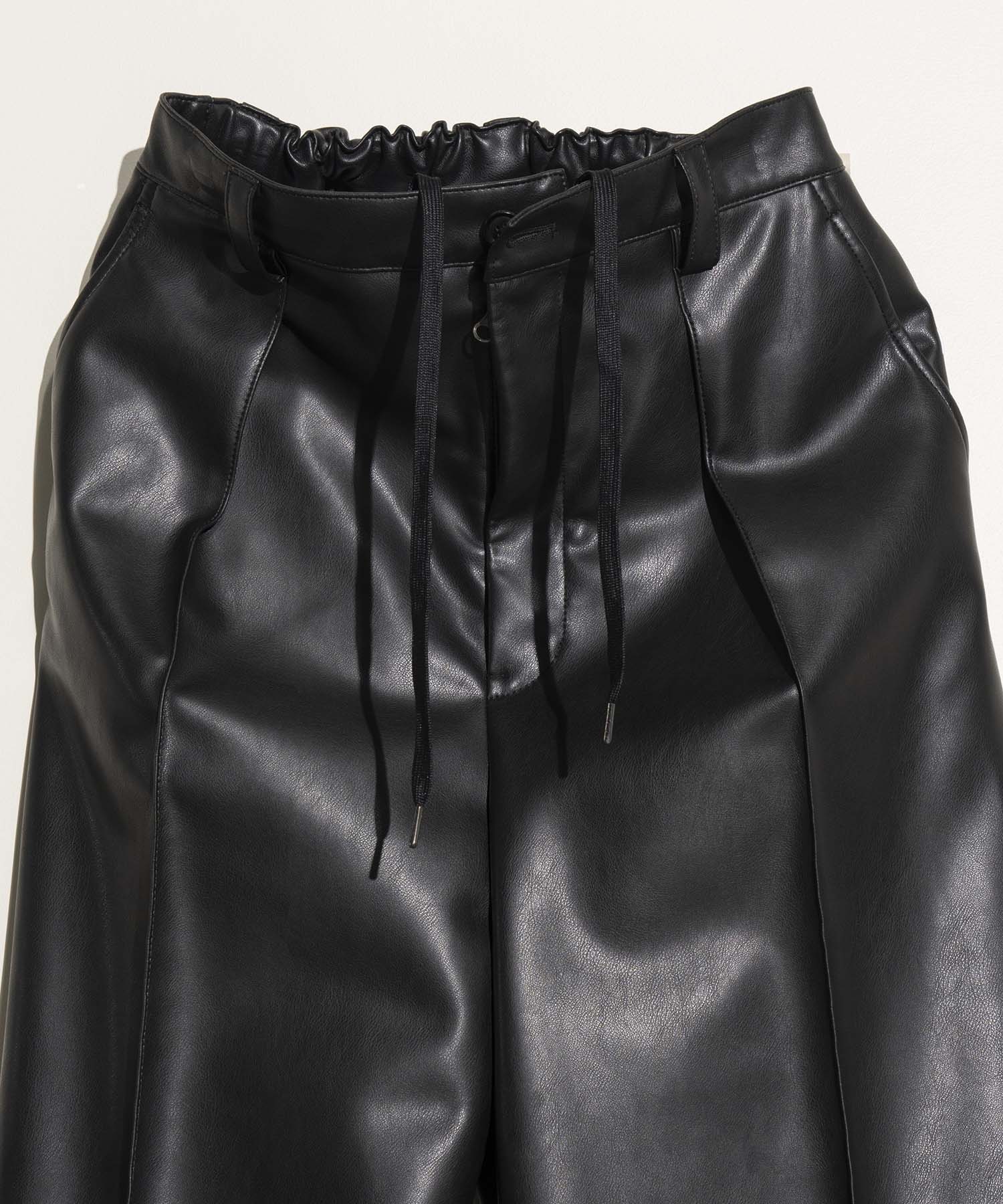 [Sale] Recycle Leather Pin Tuck Wide Pants