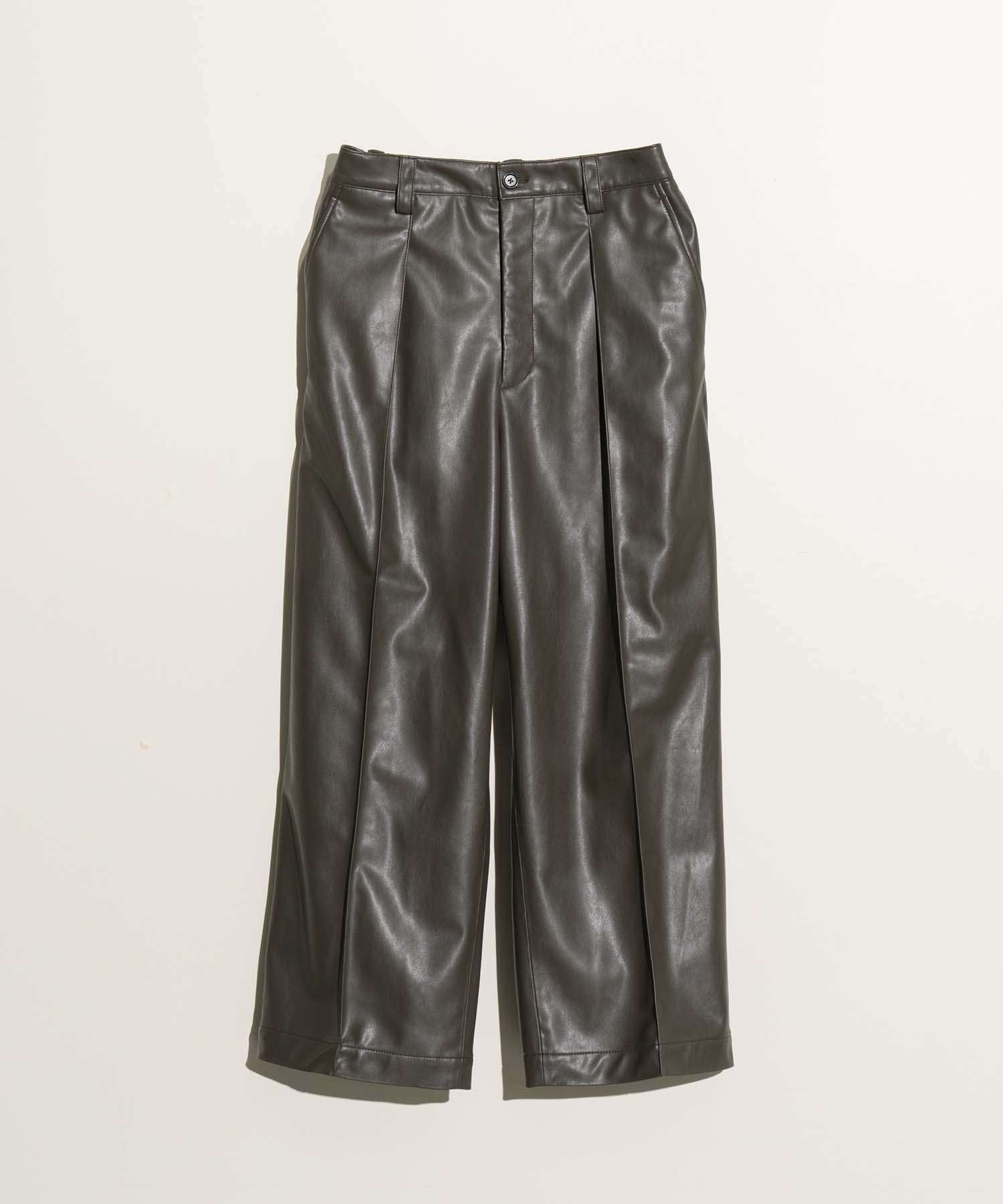 Recycle Leather Pin Tuck Wide Pants