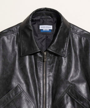 Buffalo Crack Leather Prime-Over Single Rider Collared Jacket