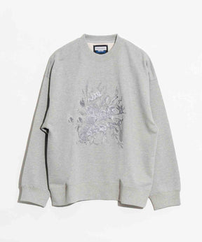 Flower Embroidery Heavy-Weight Sweat Prime-Over Crew Neck Pullover