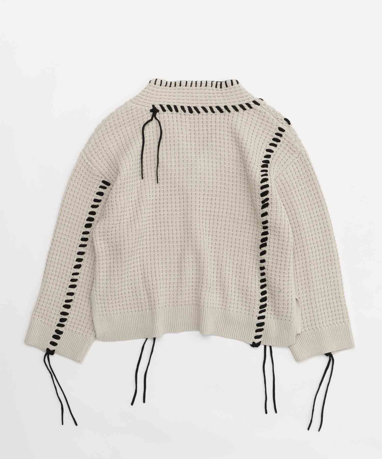 Oni-Waffle Embroidery Prime-Over V-Neck Knit Pullover