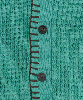 Oni-Waffle Crazy Stitch Embroidery Prime-Over V-Neck Knit Cardigan