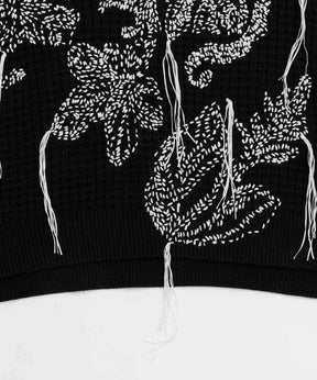 [SALE] Oni-Waffle Hand Stitch Botanical EMBROIDY PRIME-OVER CREW NECK KNIT PULLOVER
