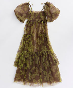 【25WINTER 2nd PRE-ORDER】2-way tulle Volume Flower Print Camisole Dress