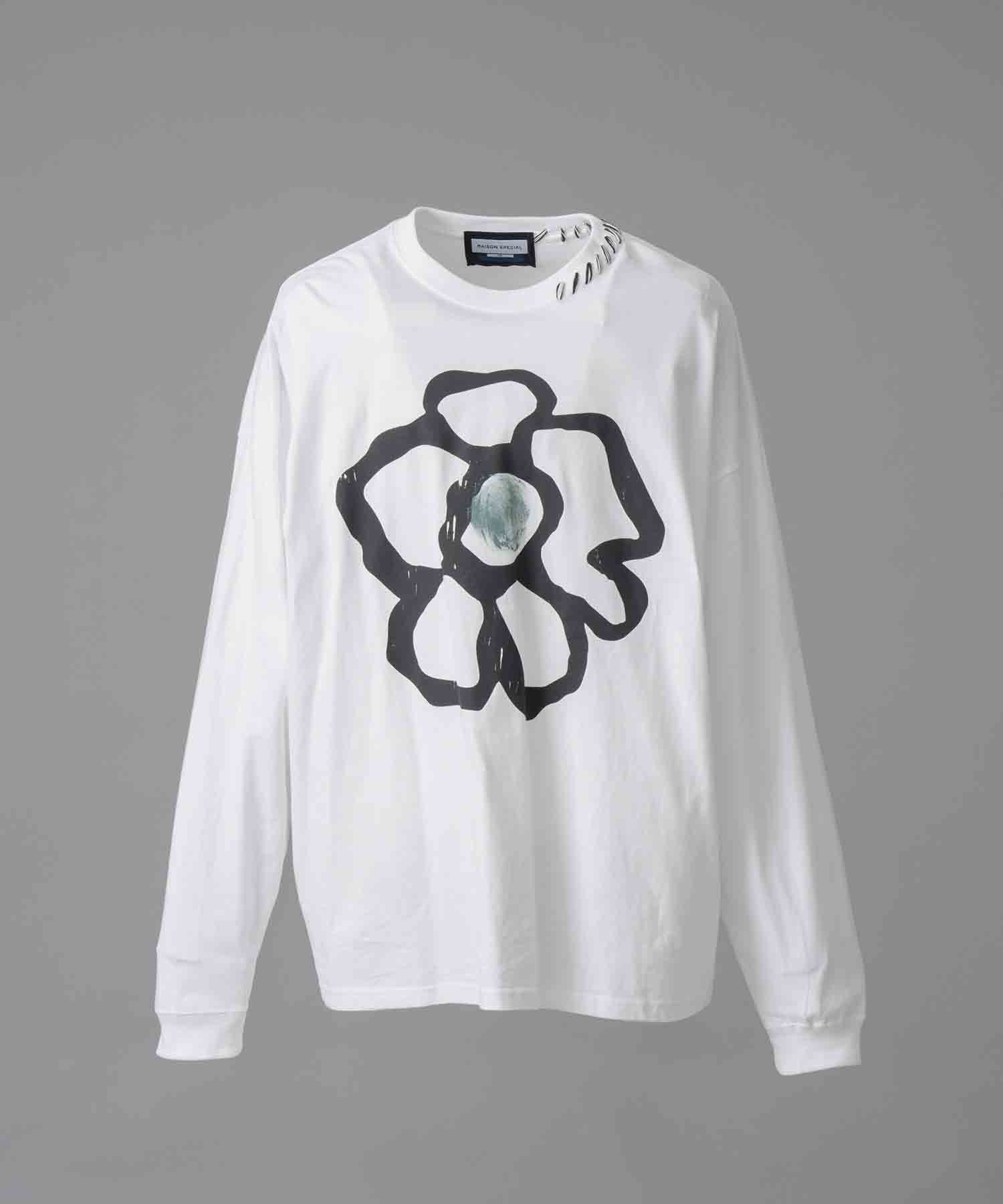 Flower Hand-PRINTED OVERSIZED Stitched Crew Neck Long Sleeve T-Shirt