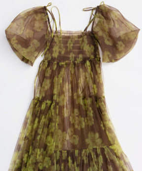 【25WINTER 2nd PRE-ORDER】2-way tulle Volume Flower Print Camisole Dress