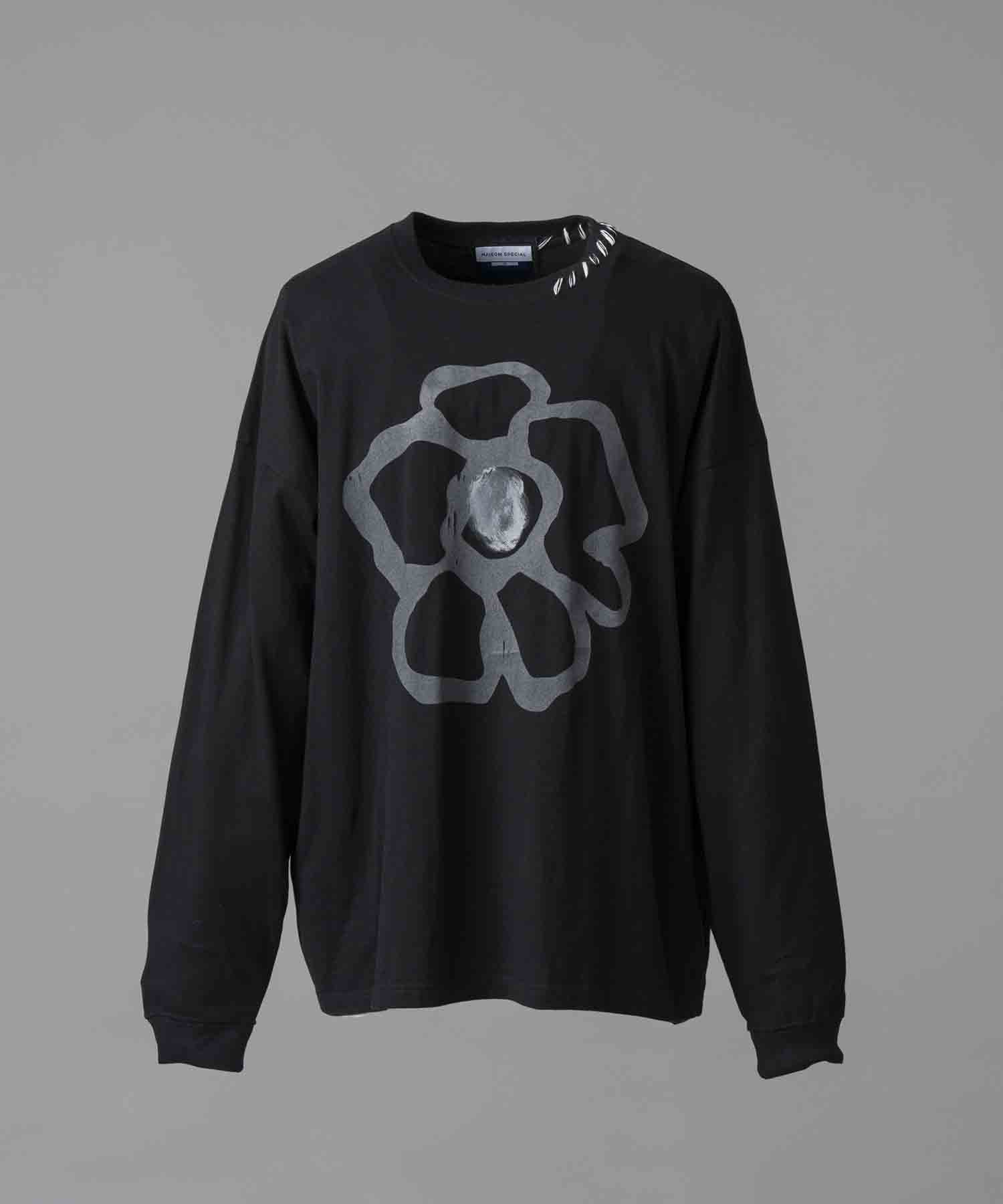 Flower Hand-PRINTED OVERSIZED Stitched Crew Neck Long Sleeve T-Shirt