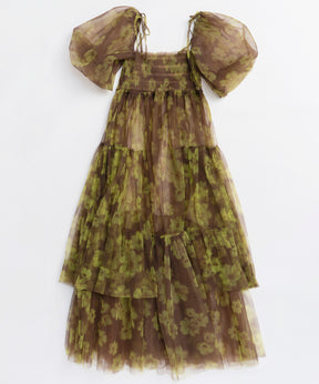 【25WINTER 2nd PRE-ORDER】2-way tulle Volume Flower Print Camisole Dress