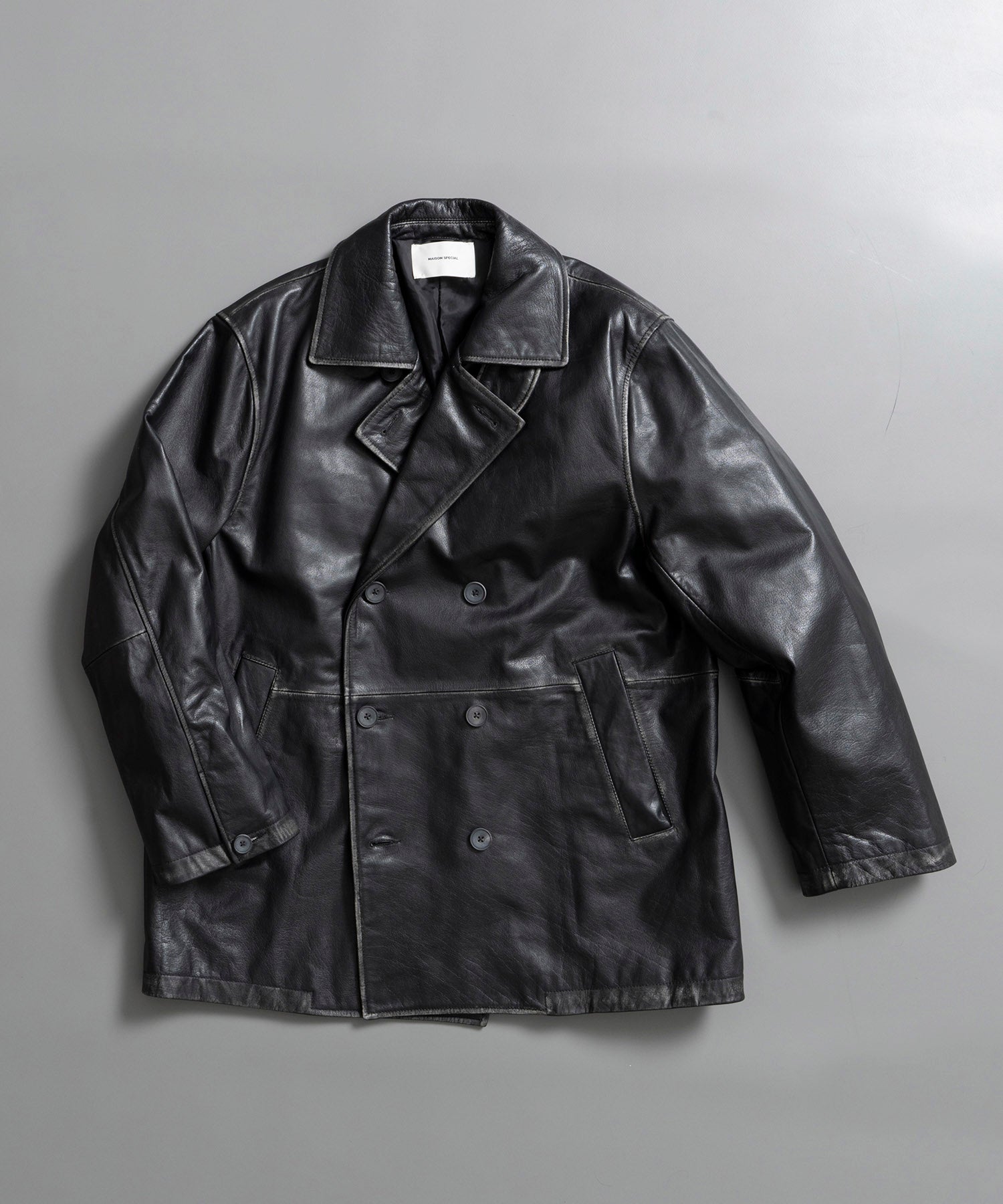Hand Rub-Off Buffalo Leather Dress-Over Double Short Coat