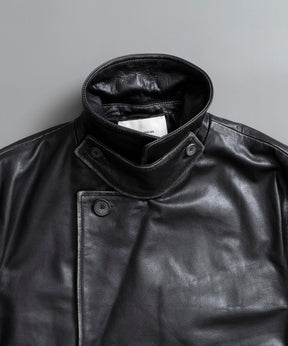 Hand Rub-Off Buffalo Leather Dress-Over Double Short Coat