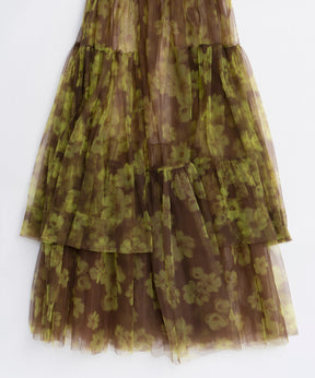 【25WINTER 2nd PRE-ORDER】2-way tulle Volume Flower Print Camisole Dress