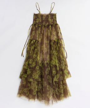 【25WINTER 2nd PRE-ORDER】2-way tulle Volume Flower Print Camisole Dress